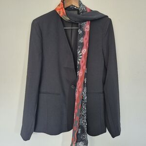 Desigual Academia Black Blazer Attached Scarf Size 42 US Large